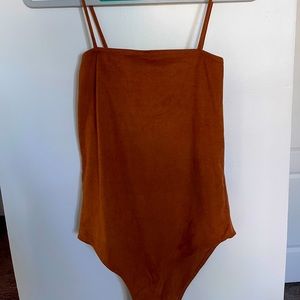 Brown faux suede bodysuit